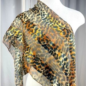 Animal Leopard Scarf (13" x 59") Satin Rectangle Sheer Stripe Safari‎ Mobwife